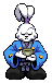 Sprite from Shredder's Revenge of Miyamoto Usagi drinking out of a bowl or cup