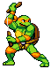 Michelangelo Ready to Attack Sprite from Shredder's Revenge of Michelangelo ready to attack with his nunchucks